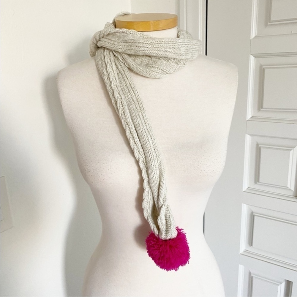 NWT Girls Knit Scarf with Pink Poms Size 4-6X